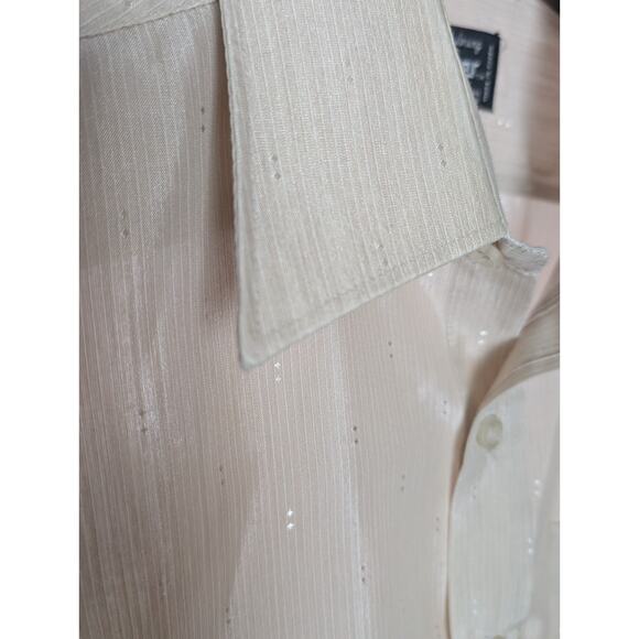 Disco Shimmer Stripe Vintage 70s Challenger Men’s Shirt Beige Stripe Long Sleeve - Picture 2 of 10